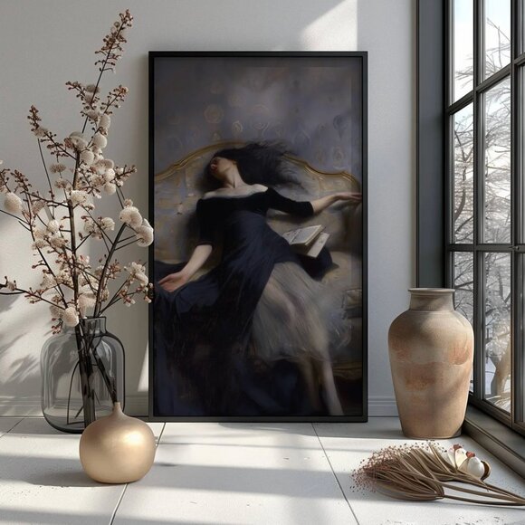 Original Dark Literary Art Print + Digital Copy Vintage Black Dress Painting - Picture 2 of 11